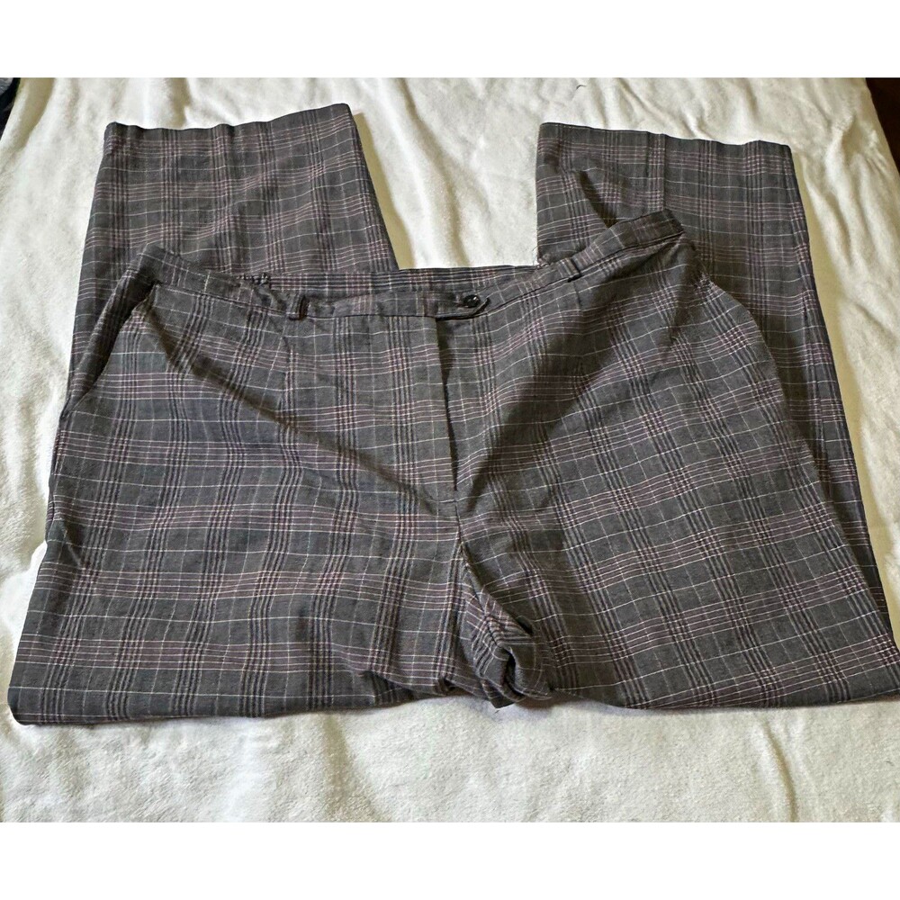 Sag Harbor Plaid Dress Pants 22W Gray Stretch Straight Leg Plus Size